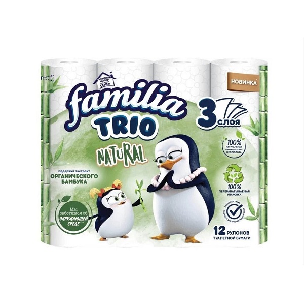 TOILET PAPER 3 LAYER 12X7 ROLLS FAMILIA TRIO NATURAL