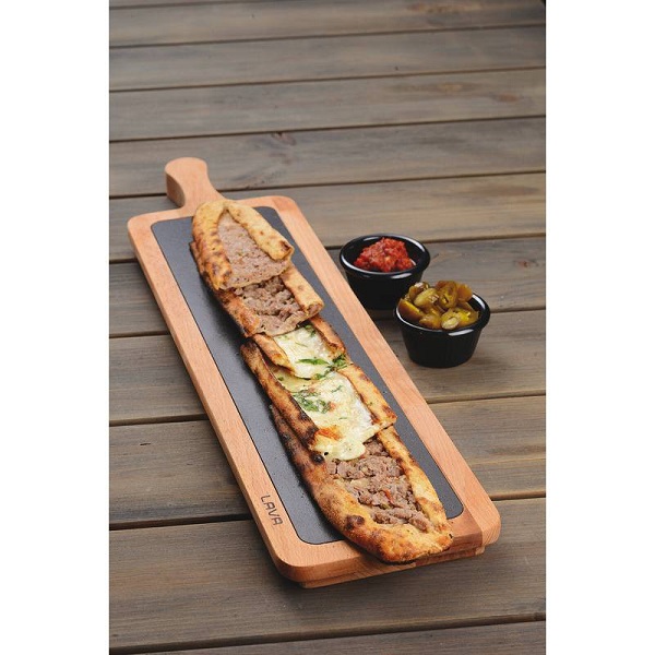 SERVICE BOARD WOODEN W CAST IRON PLATTER 60X15CM