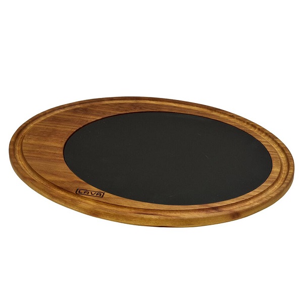 SERVICE BOARD WOODEN W CAST IRON PLATTER 25X35CM