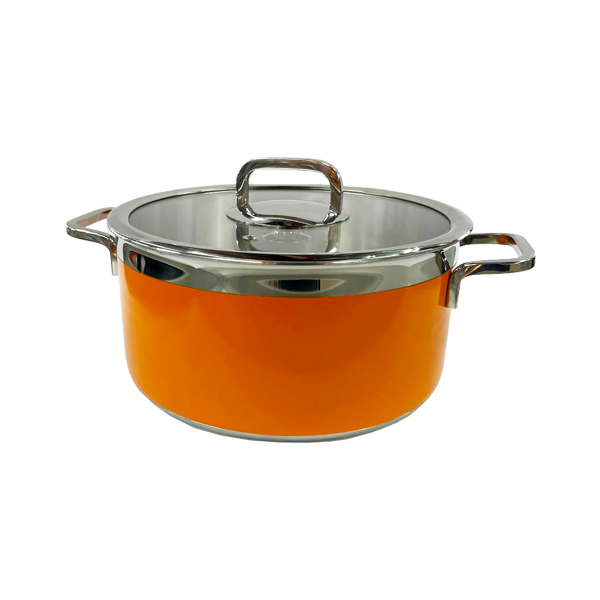 POT W GLASS LID ORANGE 24X12CM 001251