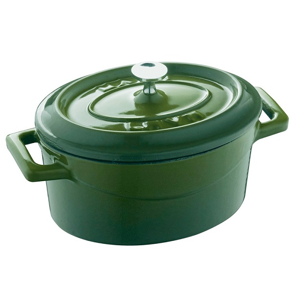 POT CAST IRON OVAL GREEN 9X12CM LV O TC 10 K2 G