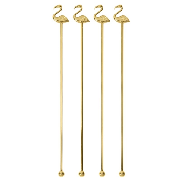 COCKTAIL STIRRER FLAMINGO SS GOLD 4PCS 41491G00