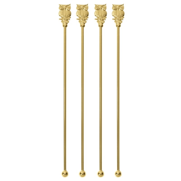 COCKTAIL STIRRER OWL SS GOLD 4PCS 41491G03