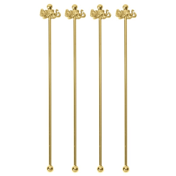 COCKTAIL STIRRER OCTOPUS SS GOLD 4PCS 41491G06